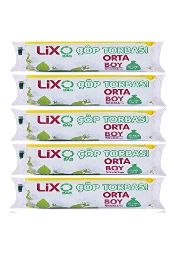 LİXO ÇÖP POŞETLERİ Orta Boy Çöp Poşet 5 Paket * 20 Li Rulo = 100 Adet 55x60 Cm Mavi