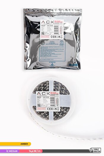 ACK 5 Metre Şerit Led Üç Çipli 60 Ledli Amber Işık 14.4 Watt Led Işık
