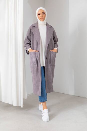 lovebox Midi Length Oversized Cut Mink Cashmere Coat with Pocket Detail and Epaulettes at the Sleeve End 5976