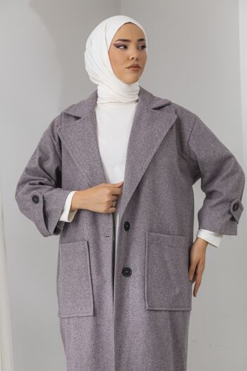 lovebox Midi Length Oversized Cut Mink Cashmere Coat with Pocket Detail and Epaulettes at the Sleeve End 5976