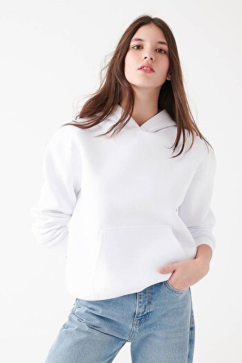 Mavi Women's Hooded White Basic Sweatshirt167299-70000
