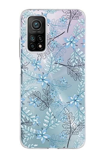 PrintiFy Xiaomi Mi 10 T Pro Uyumlu Kapak Floral Mavi Tasarımlı Şeffaf Silikon Kılıf