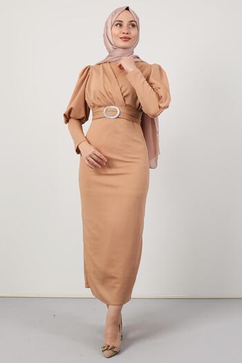 Giza Giyim Cross Collar Dress Milk Coffee