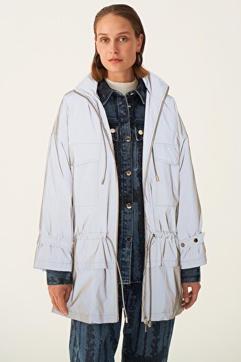 Perspective Edy Comfortable Fit Stand Collar Gray Color Women's Coat