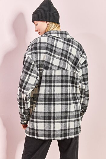 Bianco Lucci Women's Plaid Pattern Shirt with Rubber on the Back