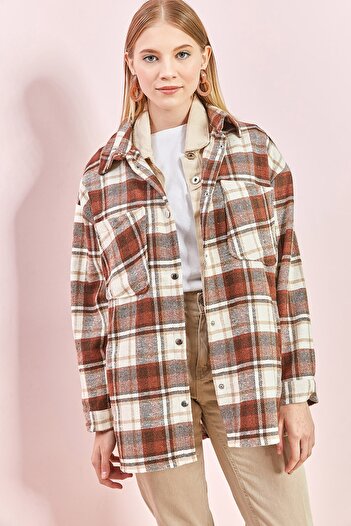 Bianco Lucci Women's Plaid Pattern Shirt with Rubber on the Back