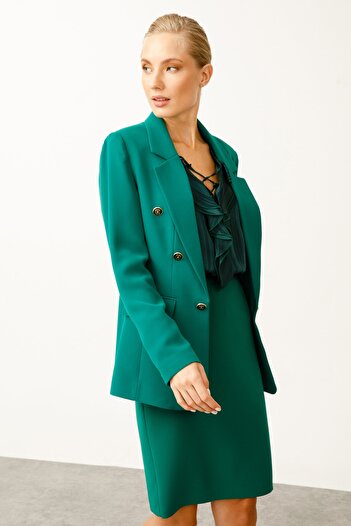 Ekol Green Blazer Women's Jacket - Ornamental Button, Model 5005-2k3