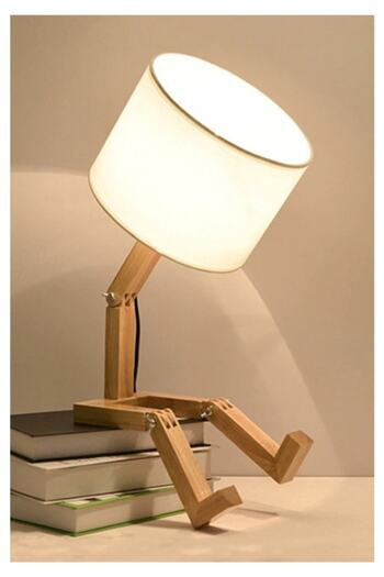 TEKAY AYDINLATMA Wooden Sitting Man Lampshade Natural Wood Lampshade Table Lamp Bookcase