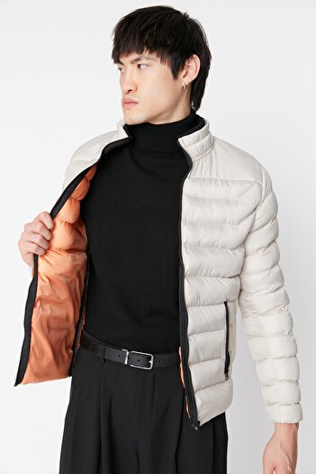 Trendyol Collection Πέτρινο φουσκωτό παλτό - όρθιος γιακάς, αδιάβροχο, κανονική εφαρμογή TMNAW23MO00001