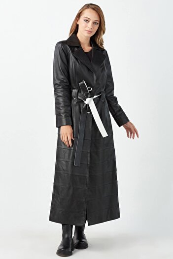 Deriza Rita Genuine Leather Women's Overcoat Black