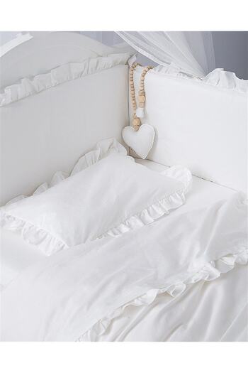 Jaju Baby Frilly White 100x200 Color Crib Montessori Edge Protection and Duvet Cover Set Sleeping Set