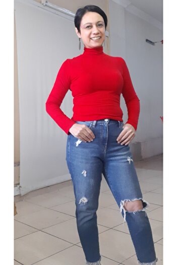 Mertcan Butik Red Turtleneck Combed Cotton T-Shirt