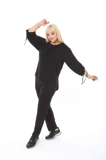 xlargebutik Дамски дрехи в големи размери, гъвкави, удобни, стилни, комплект, черни