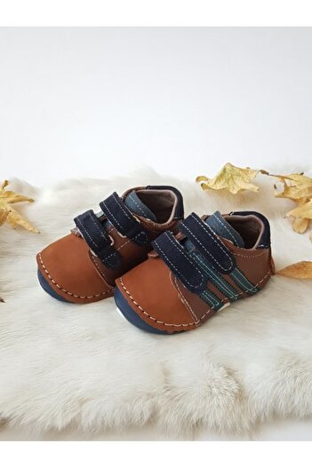 Hodore Felix Genuine Leather Unisex Kids Sneakers Tan-navy blue