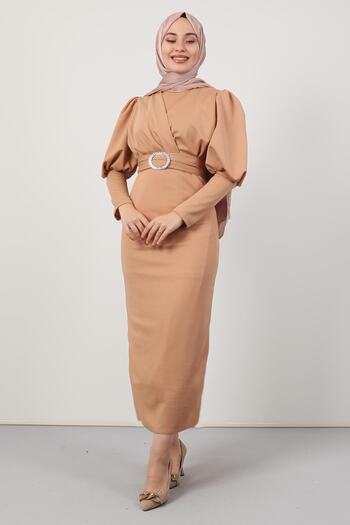 Giza Giyim Cross Collar Dress Milk Coffee