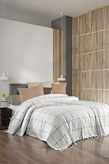 Vagonik Double Seasonal Thin Pique 200 X 220 Cm Beige - Striped Cotton Woven