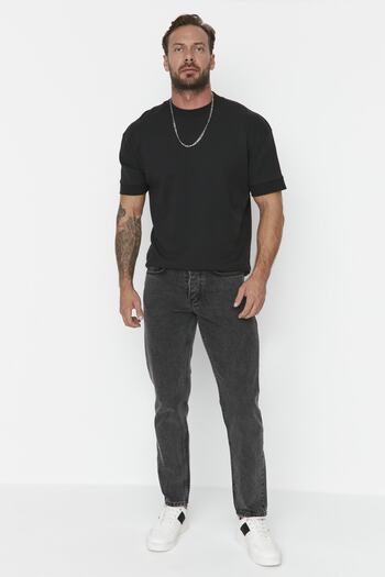 Trendyol Collection Antracit 100% pamut Essential Fit farmer farmer nadrág TMNAW23JE00104