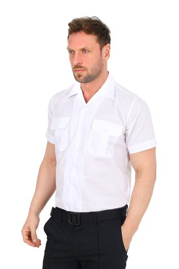 ModaCanel Apaç Collar White Men's Safety Shirt