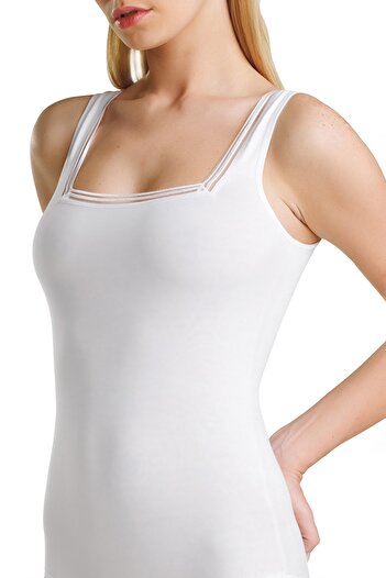 Blackspade 95% Cotton Women's Lace Thin Strap White Undershirt