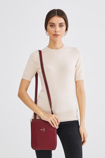 Deri Company Women's Basic Shoulder Bag Plain Patterned Logo Claret Red (4029b)214028
