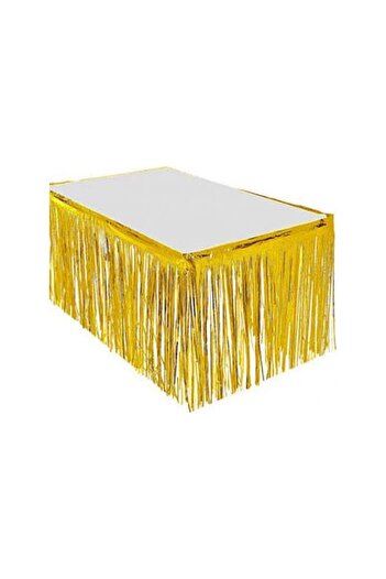 Uzay Ambalaj Metalized Foil Gold Table Skirt with Tassel