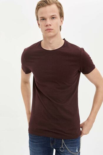 DeFacto Men's Claret Red Slim Fit Crew Neck Basic T-Shirt M4789AZ20SP