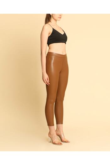 AYHAN Tan Faux Leather Leggings