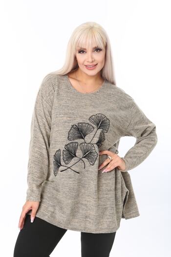 tıgersıze Large Size Women's Soft Flocked Printed Sweater