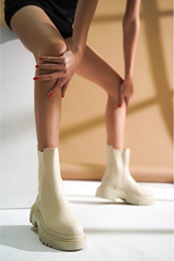 DİVOLYA Spice Beige Skin Side Ελαστική Χοντρή Σόλα Casual Μποτάκια