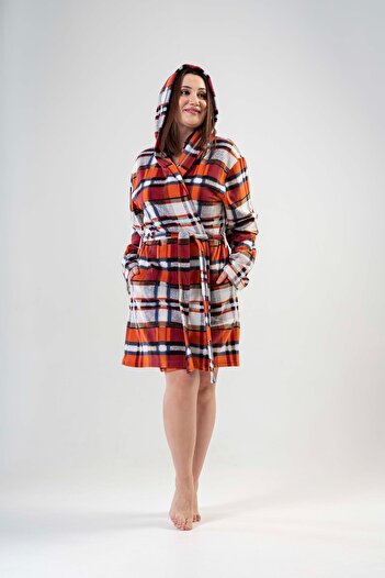 VİENETTA Women's Large Size Short Brown Fleece Dressing Gown201005-8758