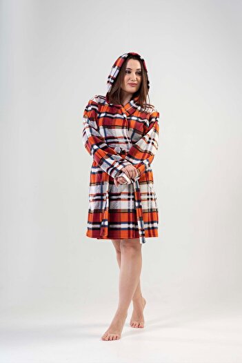VİENETTA Women's Large Size Short Brown Fleece Dressing Gown201005-8758