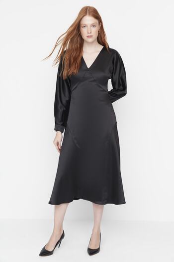 Trendyol Collection Rochie Midi Neagra Tesuta Satin TWOAW23EL01099