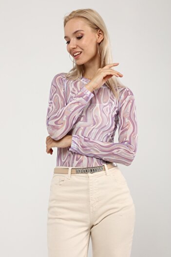 Bolder Olivia Purple Zebra Pattern Round Neck Tulle Body