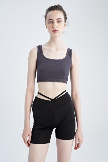 DeFacto Fit Round Neck Seamless Seamless Bra Ribbed Sports Bra