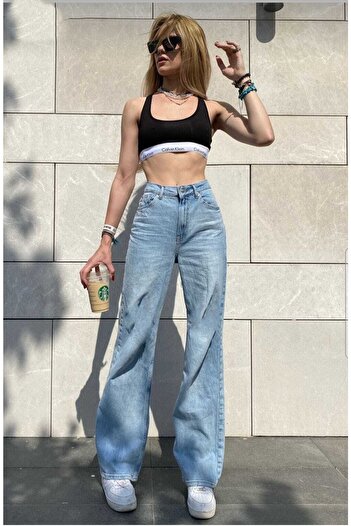 Ramrod Orta Mavi Rikralı Salaş Yüksek Bel Salaş Paça Denim Kot Pantolon