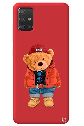 WANNA PROTECT Samsung M51 Kırmızı Premium Içi Kadife Ayıcık Desenli Silikon Telefon Kılıfı