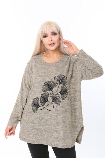 tıgersıze Large Size Women's Soft Flocked Printed Sweater