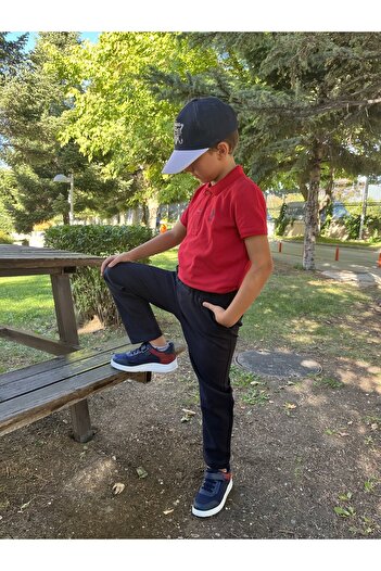 ÇAĞLA KURT Boy's Navy Blue School Pants with Elastic Waist Pockets