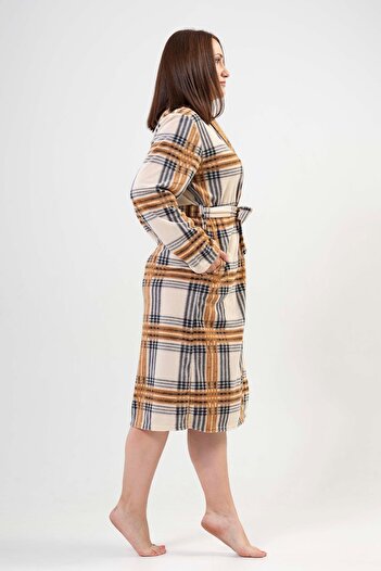 VİENETTA Women's Plus Size Brown Fleece Dressing Gown201035-0063