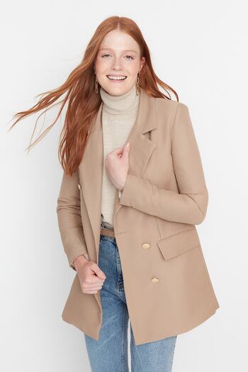 Trendyol Collection Mink szőtt gombos részletes blézerkabát TWOSS20CE0024