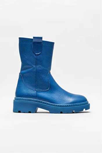 Elle Shoes Μπλε Δερμάτινες Γυναικείες Casual Μποτάκια