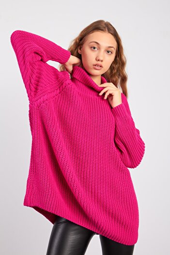 Ortaya Çık Pembe Reglan Kol Boğazlı Triko Kazak
