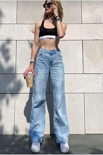 Ramrod Orta Mavi Rikralı Salaş Yüksek Bel Salaş Paça Denim Kot Pantolon