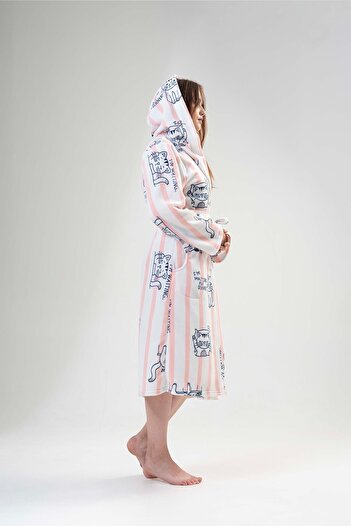 VİENETTA Kadın Kapüşonlu Polar Pink Sabahlık 203184-0221