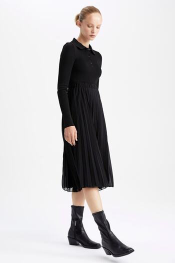 DeFacto A-Line Flexible Waist Lined Chiffon Pleated Midi Skirt Z2076Az22Au