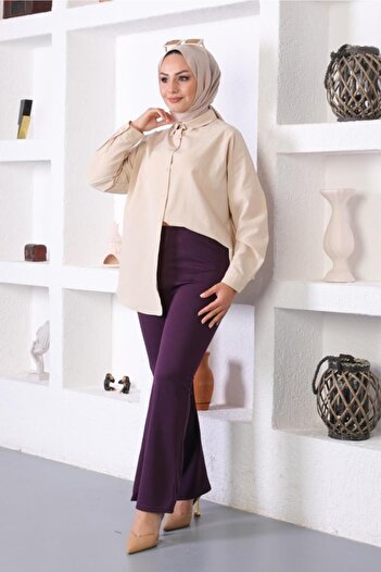 benguen 206 Flared Leg Fabric Trousers Purple