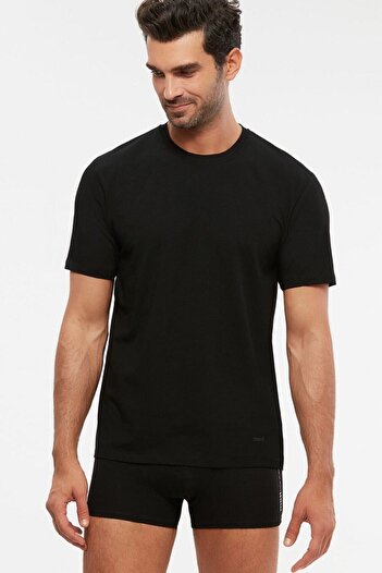 Kom Men's Black Combed Lycra Compact 0-collar James Tshirt Undershirt 4-pack