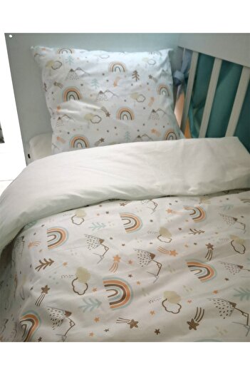 Babynia Baby Special Cotton Παιδικό Μονό Μαξιλάρι Παπλωματοθήκη Σετ Καφέ Κρέμα ουράνιου τόξου (με πάπλωμα)