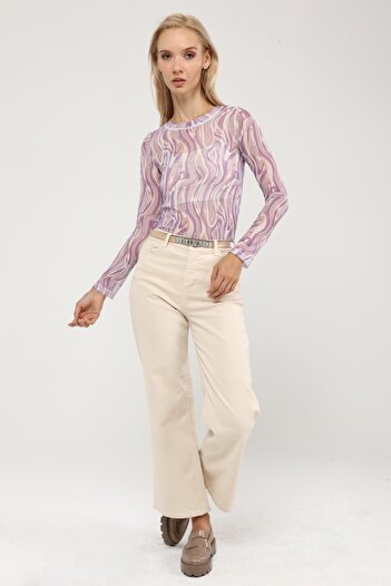 Bolder Olivia Purple Zebra Pattern Round Neck Tulle Body