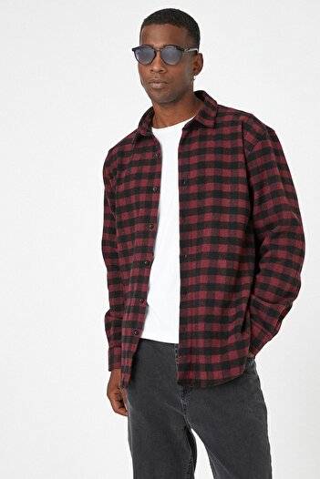 Koton 3wam60006hw Red Plaid Men's Woven Shirt - 4c0 Acrylic Tops
